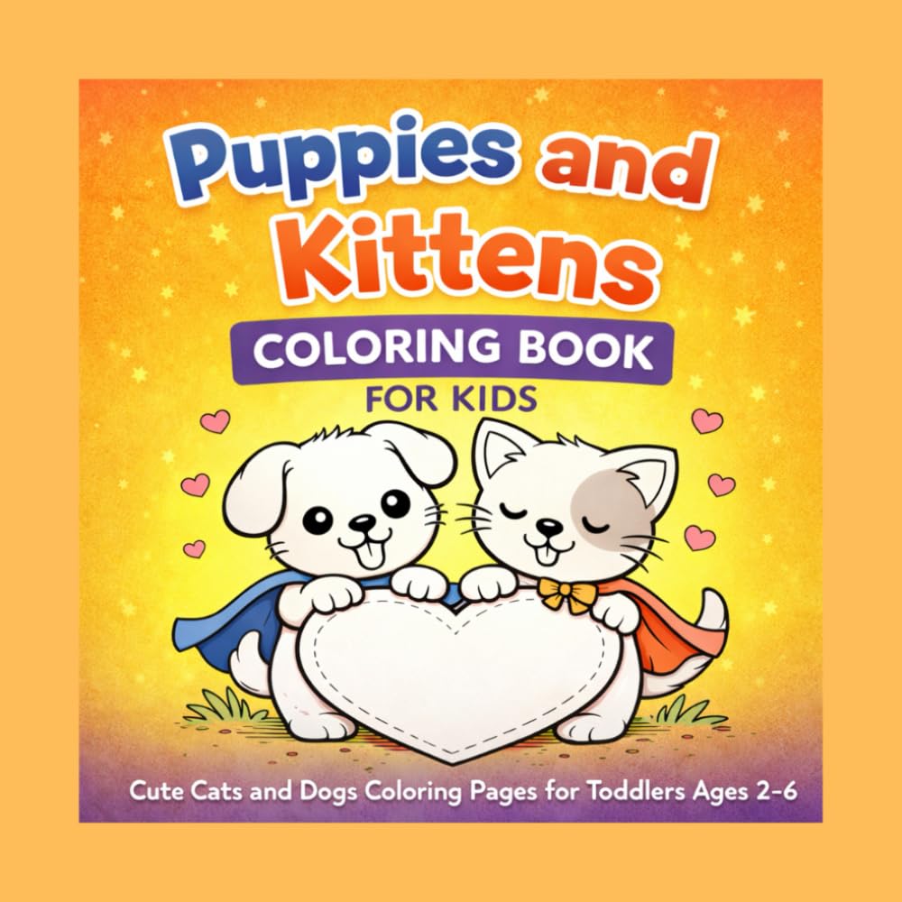 Puppies and Kittens Coloring Book for Kids: Cute Cats and Dogs Coloring Pages for Toddlers and Preschoolers Ages 2–6