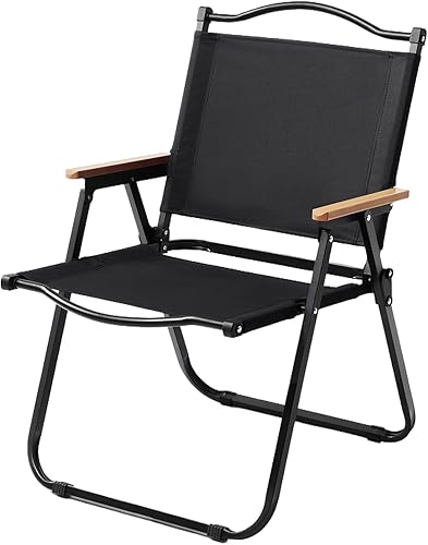 Folding Camping Chairs, Portable Outdoor Beach Chair Foldable, Light Outdoor Chairs for Picnic Lawn Leisure Park Travel Hiking Fishing(Black,Large)