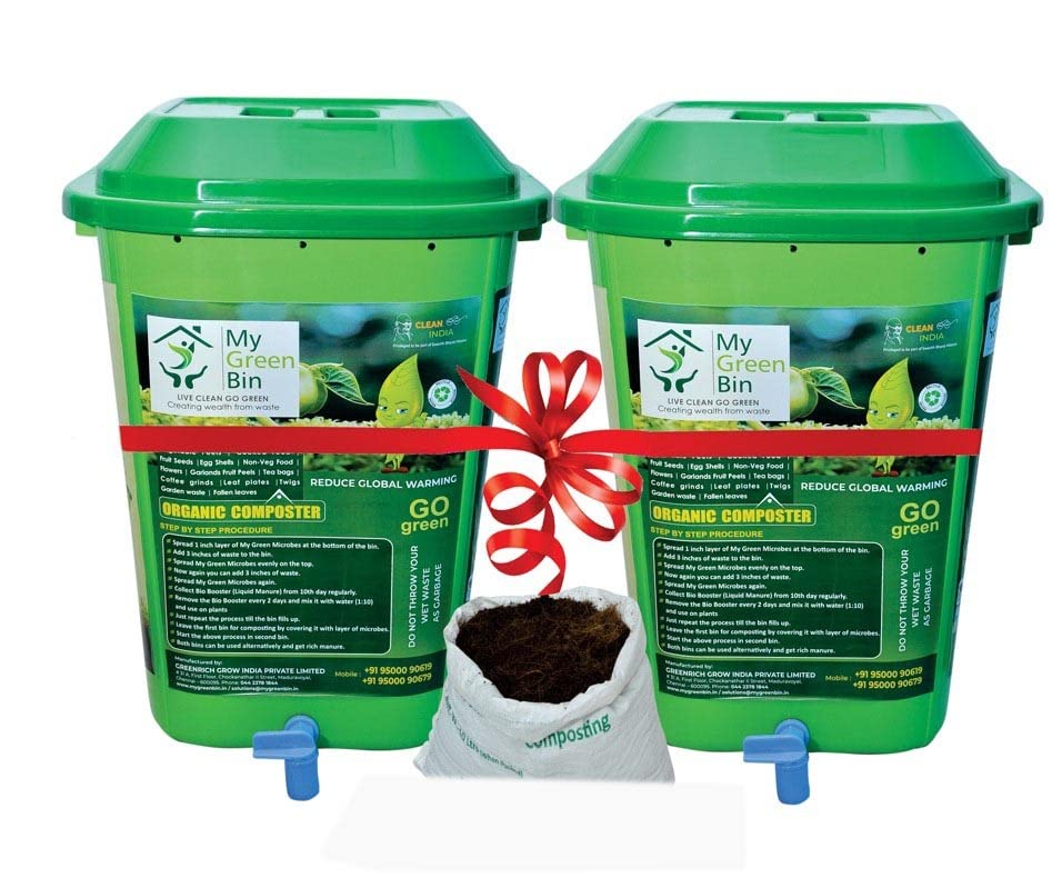 My Green Bin LIVE CLEAN GO GREEN Creating wealth from waste 25 LTR Home Compost bin PP 1 Set |Green
