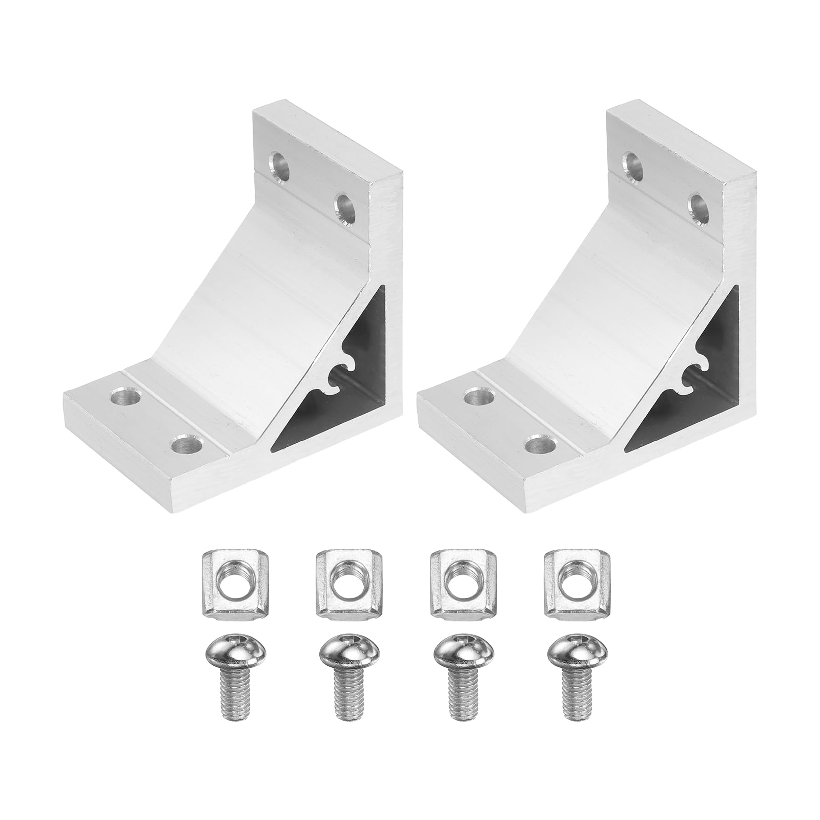 sourcing map 2Set 90 Degree Angle Corner Brackets, 2040 Series Aluminum Extrusion Profile Accessories, Corner Brace Joint Connectors with Mounting Screws and Nuts, Silver, 53mm x 53mm x 36mm