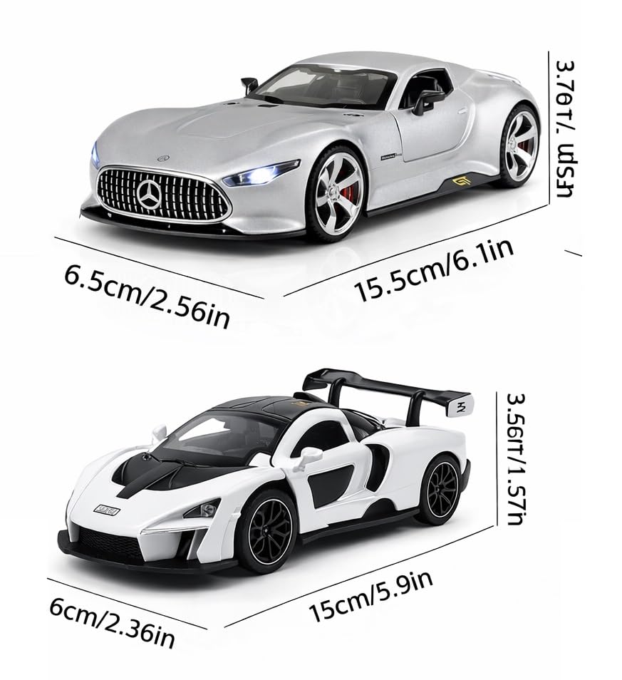 Image of Mercedes Vision GT & McLaren Senna Toy Car Combo - 1:32 Scale Alloy Die-Cast Supercars with Lights & Sound, Pull-Back Racing Toy for Kids, Boys & Collectors, Gift (2 Pack)(Color as per Stock)