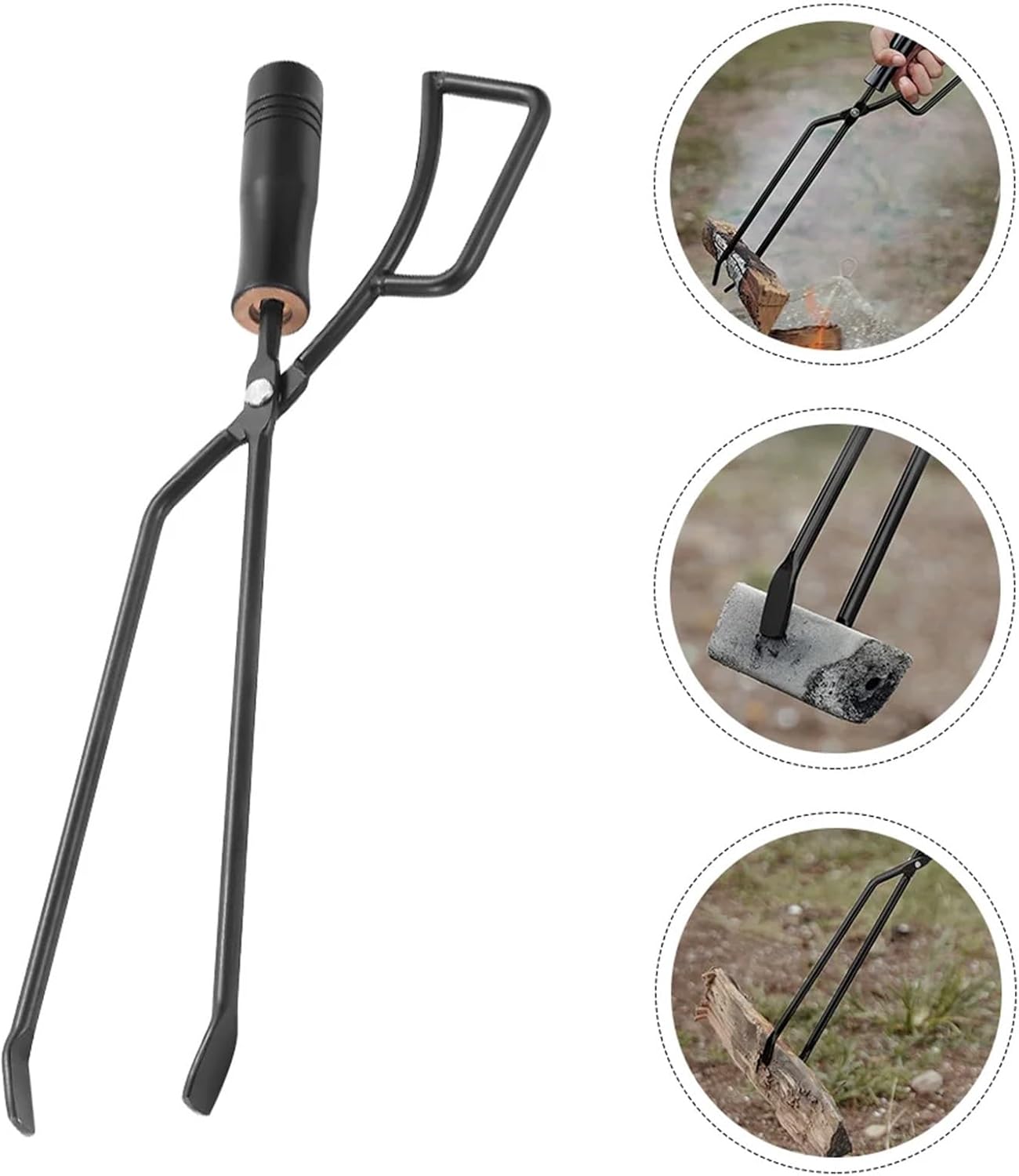 Fire Tongs Tongs Outdoor Supply Barbecue Log Plier Household Charcoal Clip Poker Black Long Fire Pit Tongs (Black)
