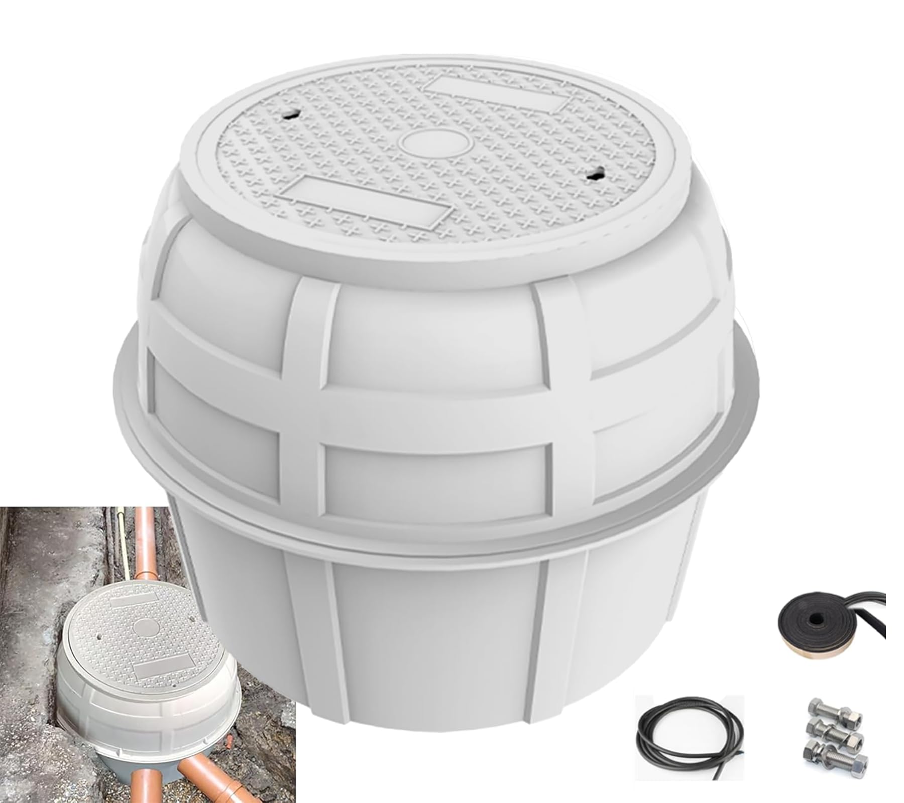 40x31.5H Fiberglass Enclosure Box,Underground Vault W/28in Cover Precast Large Meter Sump Catch Basin Inspection Manhole Assembly,Drainage Collection Round Brick Well for Sewage Septic Tank