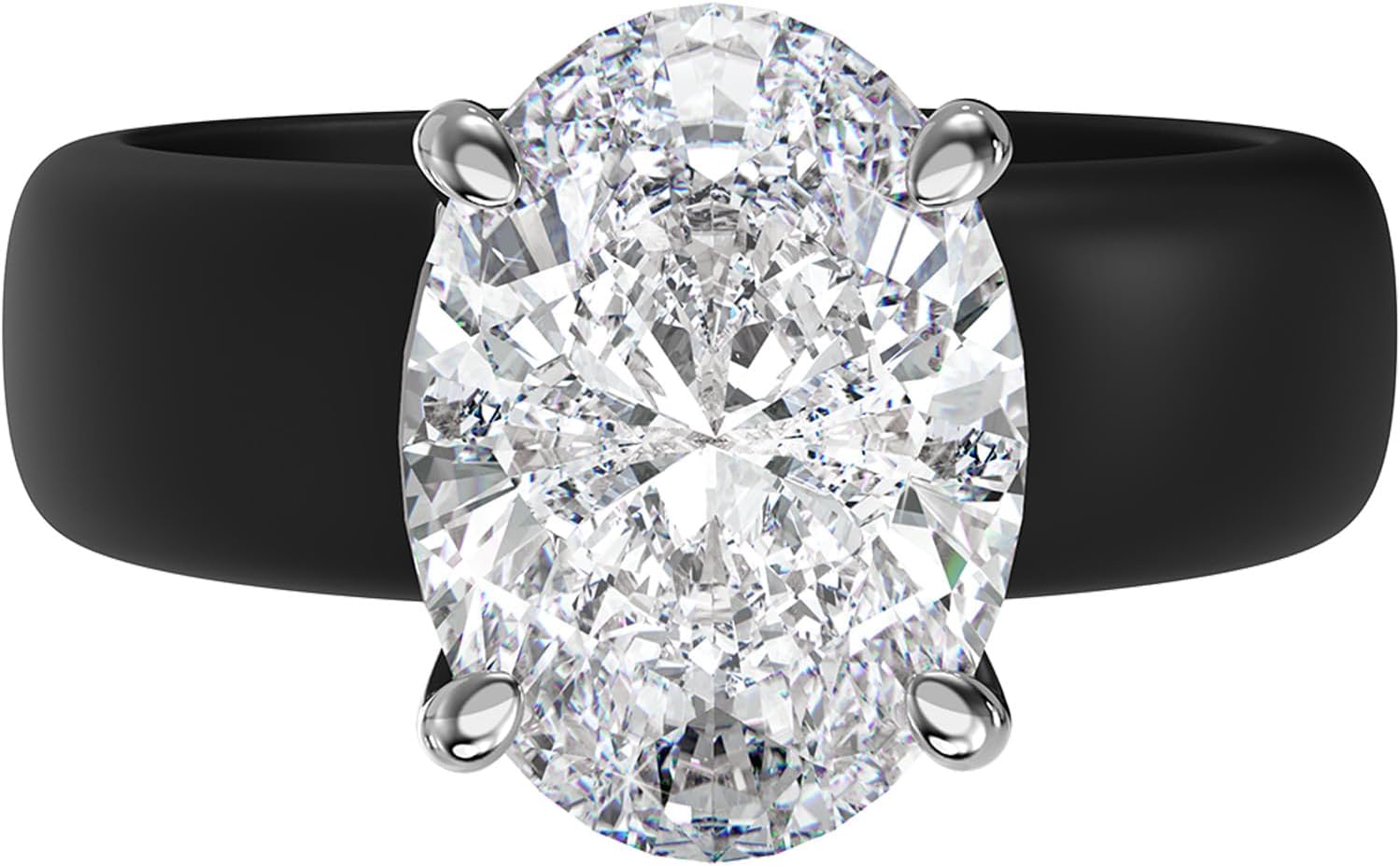 Rinfit Silicone Ring with Stone - Oval Cut Cubic Zirconia Solitaire Engagement Ring for Women - Rubber Wedding Bands - Patented Design