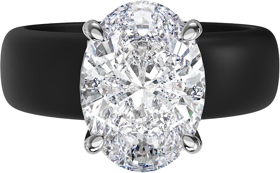 Rinfit Silicone Ring with Stone - Oval Cut Cubic Zirconia Solitaire Engagement Ring for Women - Rubber Wedding Bands - Patented Design