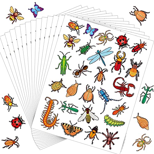 Geyee 20 Sheets Bug Stickers for Kids, 520 Count Insect Stickers Bulk for Water Bottles Scrapbooking Envelopes Laptop, Waterproof Small Funny Adhesive Decals for Boys Girls Spring Craft(Lovely Style)