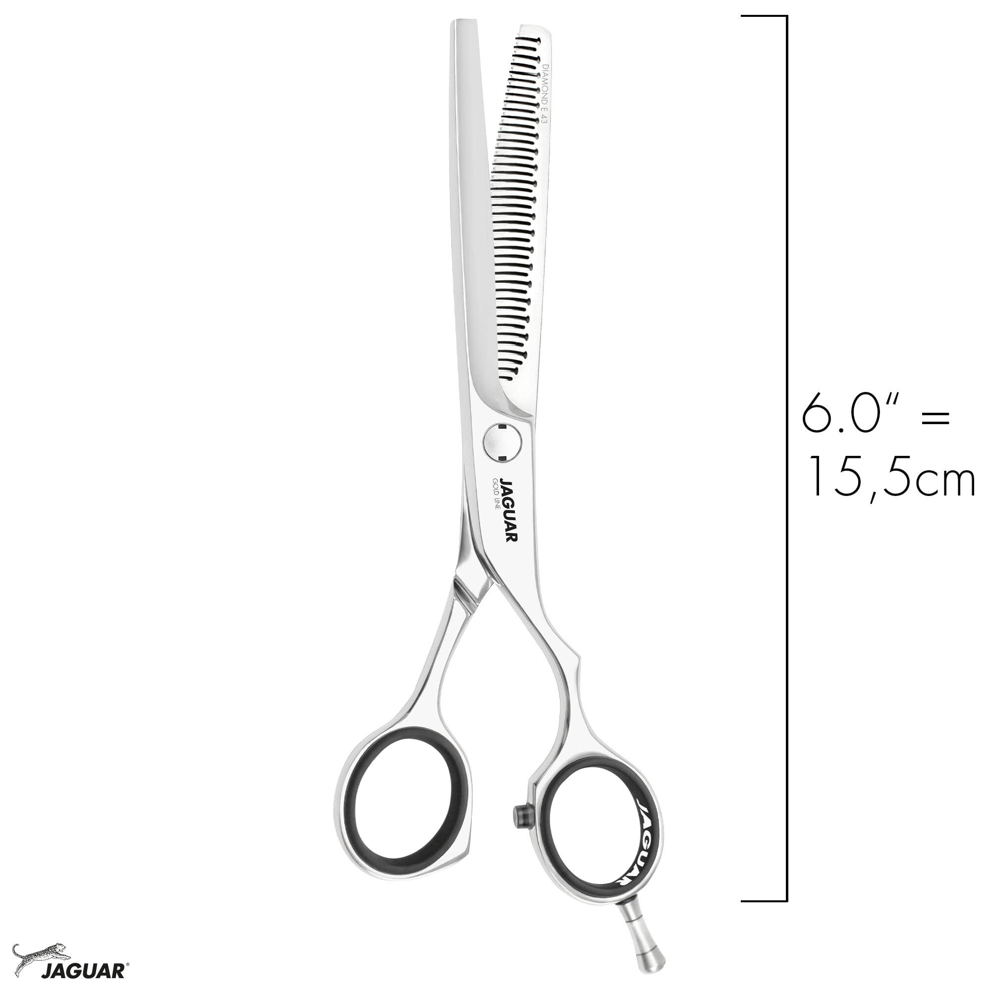 JAGUAR tijeras para modelar DIAMOND E 43 6.0" | tijeras para texturizar con 43 dientes curvados con corte prismático en diseño offset | pulidas | Made in Germany