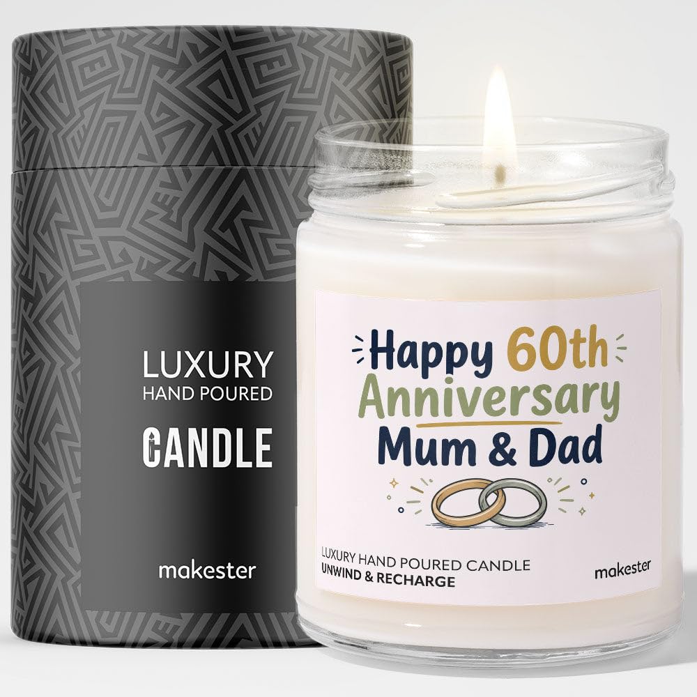 60th Anniversary Candle Gift for Parents - Luxury Soy Wax Candle - Vanilla, Jasmine, Sugared Almond - Makester โ image 1