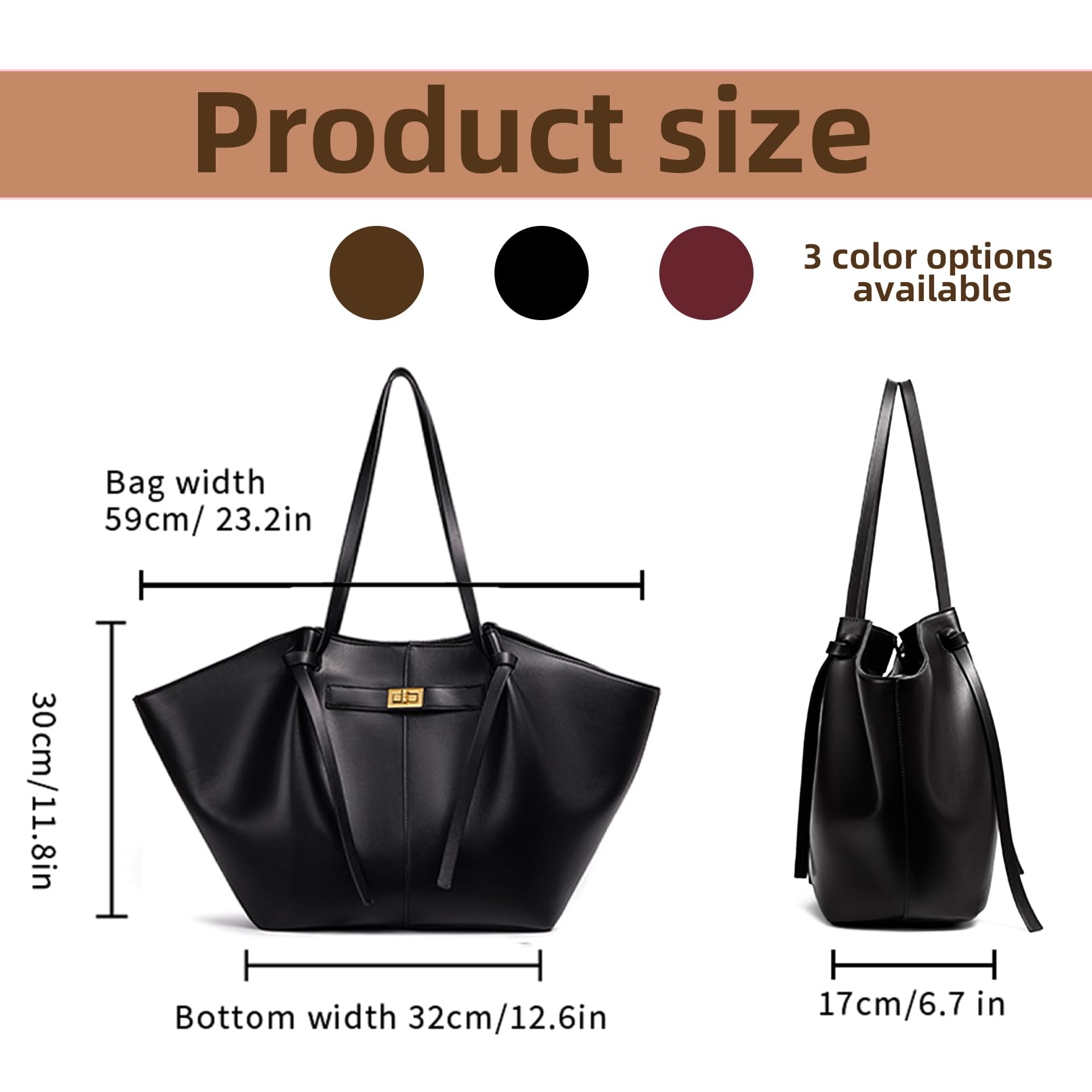 Bolso Tote de Cuero para Mujer, Bolso de Mano de Piel, Shopper Tasche Damen Groß, Bolsos de Hombro Amplio con Correa Desmontable, para Trabajo, Escuela, Compras, Viajes y Oficina