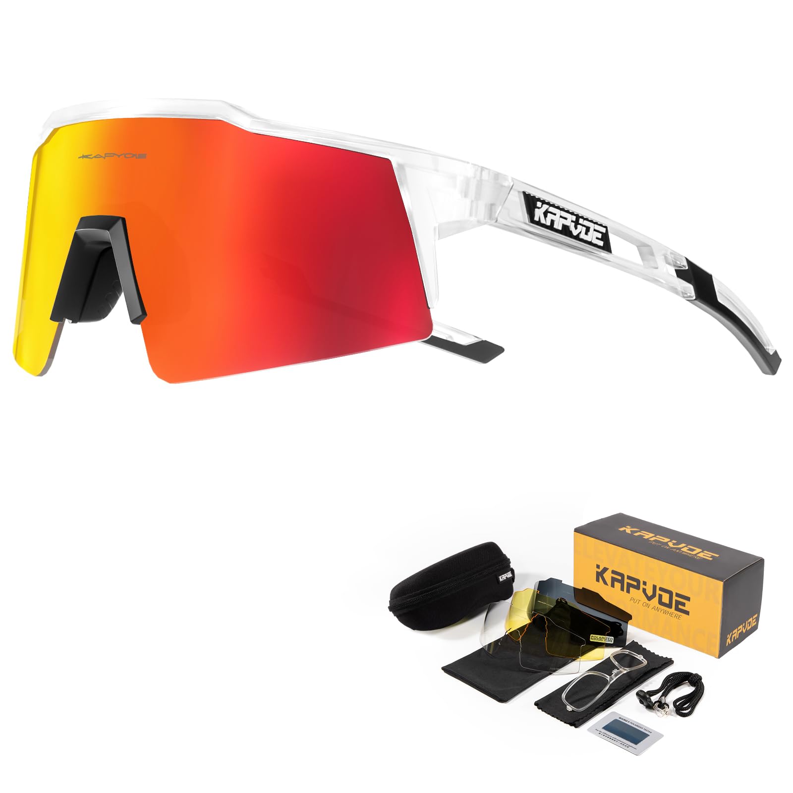 KAPVOE Gafas de Ciclismo Polarizadas con 4 Lentes Intercambiables Mujeres Hombres TR90 Gafas de Sol Deportivas Running
