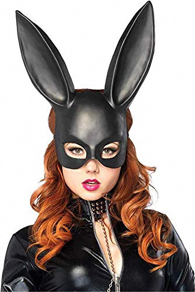 Ulalaza Women Bunny Mask Costume Black Rabbit Half Mask for Halloween Easter Masquerade Accessory