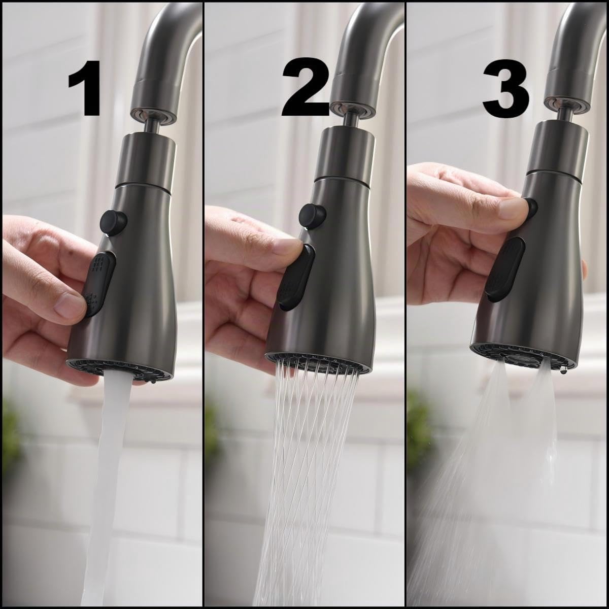 Mitigeur Cuisine Rabattable, Robinet Cuisine Rabattable Avec 3 Jets Modes,robinet Cuisine Pliable Pour Fenêtre,Mitigeur Evier Cuisine En Acier Inoxydable 304 Brossé (gris)