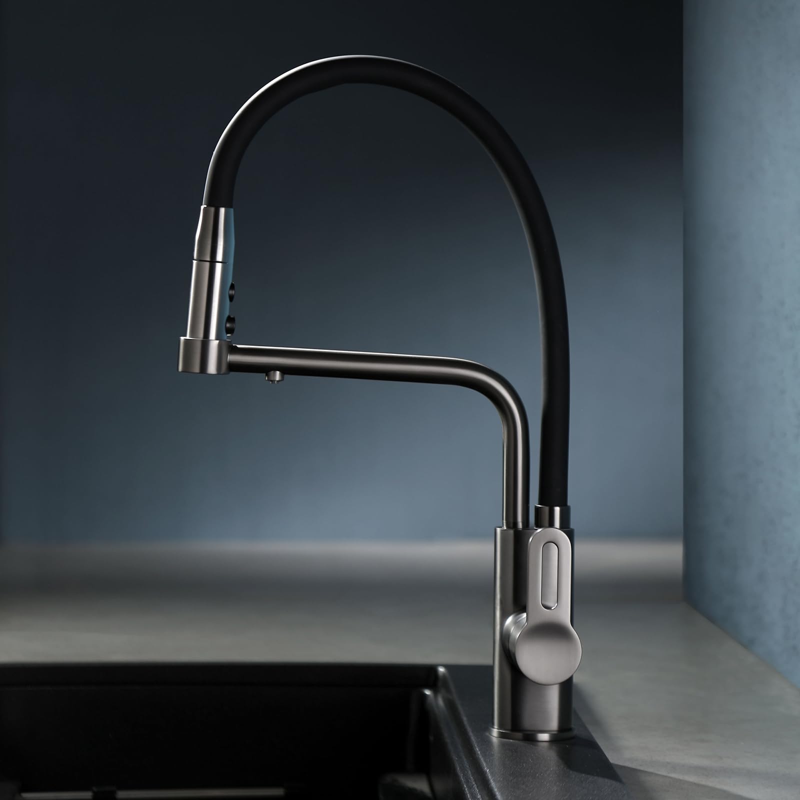 ZYCHSJXA Kitchen Bath Taps 3 Way for Sink with Spray Grey Mixer Faucet Dual Spout Tap Pull Out Hose