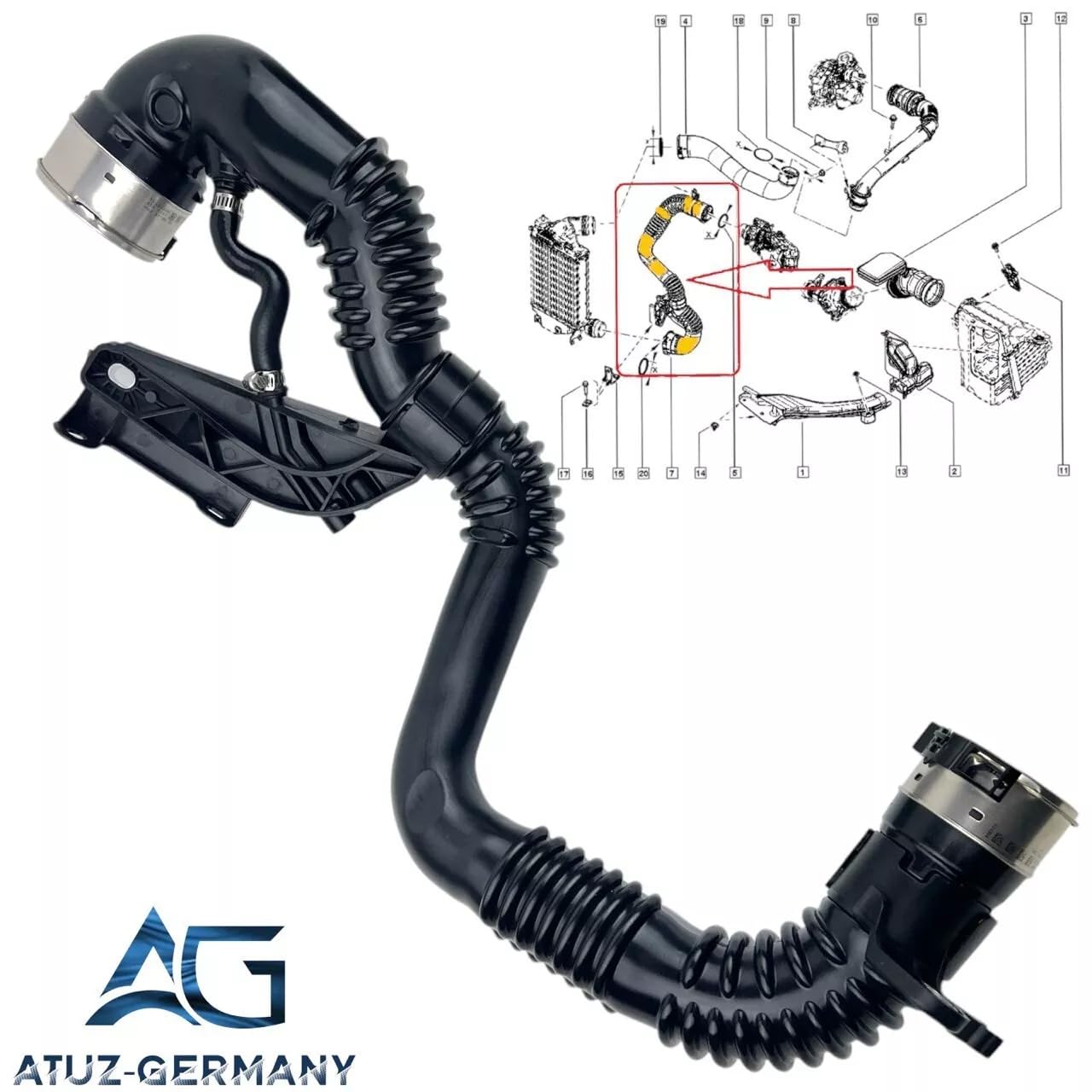AG® Tuyau turbo d'origine pour Nis san Qash qai II SUV DCi 130 144604BE2C, 144604BE1B, 144604BE2B, 144607FY0A, 14460-HX40B, 14460-HX40D, 14460HX40D, 14460HX40HX40D 40B