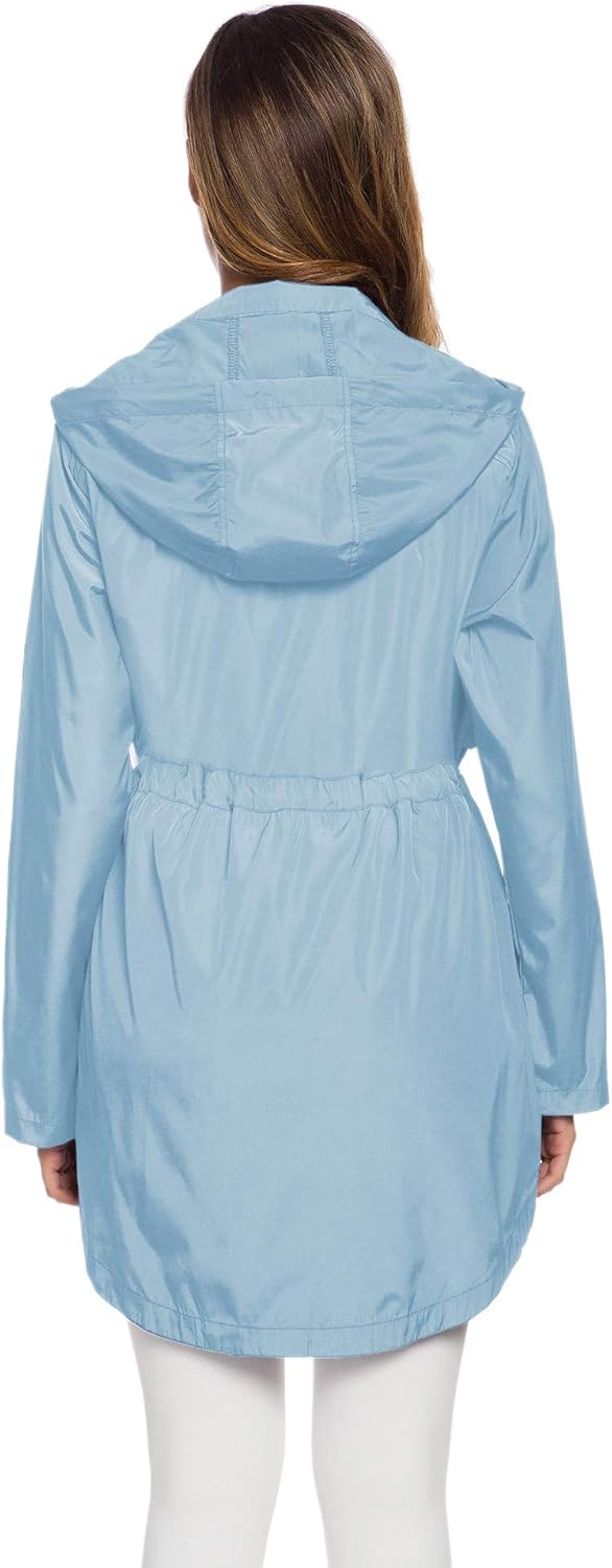 Avoogue Women's Long Raincoat with Hood Outdoor Lightweight Windbreaker Rain Jacket Waterproof - Image 3
