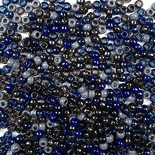 Twilight Blue Gray & Black Mix Plastic Pony Beads 6X9Mm, Made In The Usa, 1000 Beads, Assorted Multi Color, Bulk Package For Making Bracelets Arts & Crafts #TOP25