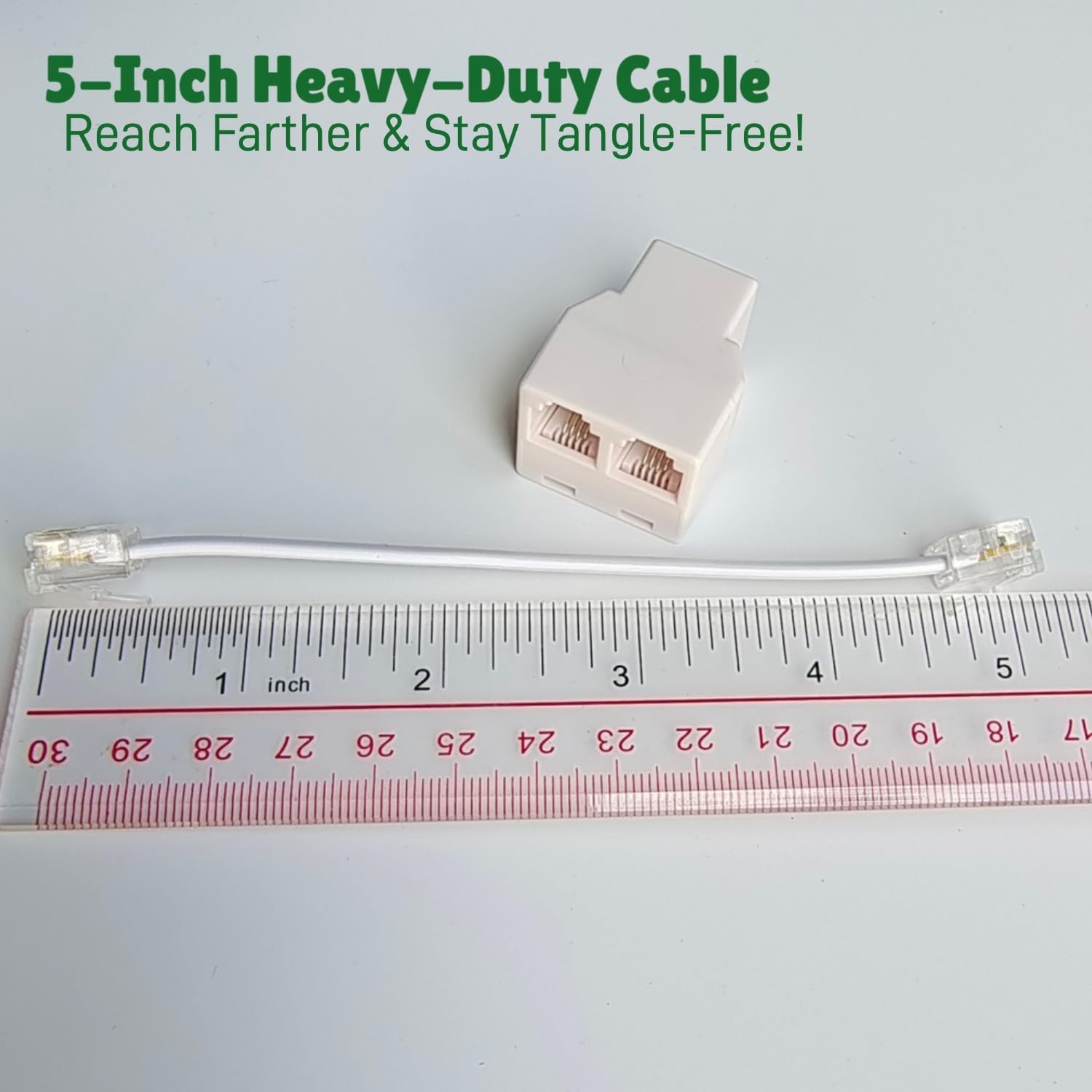 Telefonleitungsverteiler, Premium-Telefonbuchsen-Splitter, 2-Wege-RJ11-6P4C-Adapter für Festnetztelefon (1 Splitter + 12,7 cm Kabel), kompatibel mit Faxgerät, Heim-/Bürotelefonen