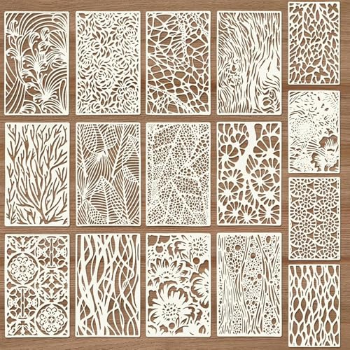 16 Stück Kunststoff Schablonen Set,abstrakte Schichtschablone wiederverwendbare geometrische Malschablonen Schablonen Malen ürScrapbooking,für Boden,Möbel Wandgestaltung Deko,DIY Scrapbooking Handwerk