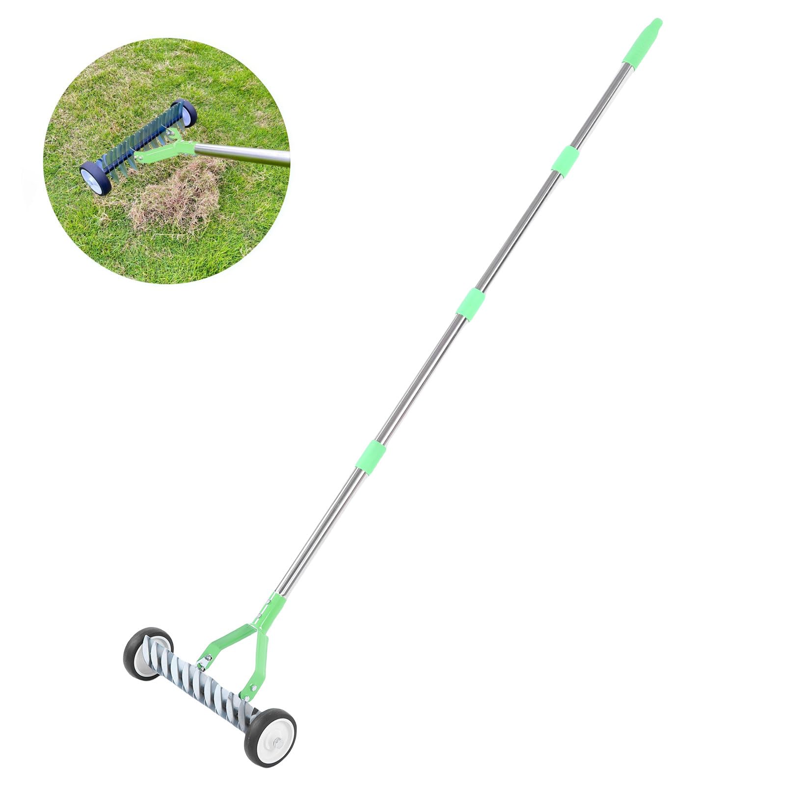 AYNEFY Rastrello da Giardino, Rastrello da Giardino in Acciaio Inossidabile per Carichi Pesanti con Design a Rulli per Un'efficace Rimozione del Feltro, Testa Ampia per la Cura del