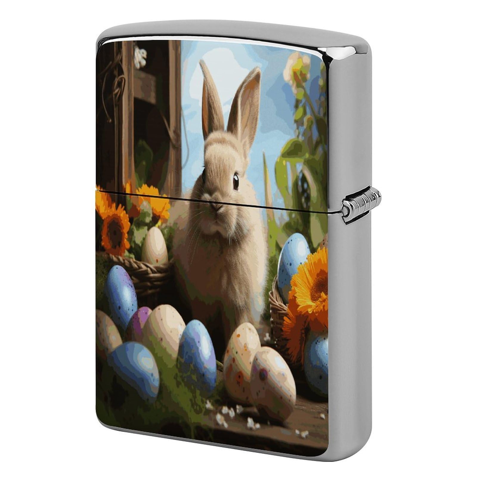 Fodpand Style Easter Rabbit And Easter Eggs Metal Lighter Case Cover Lighter Sleeve