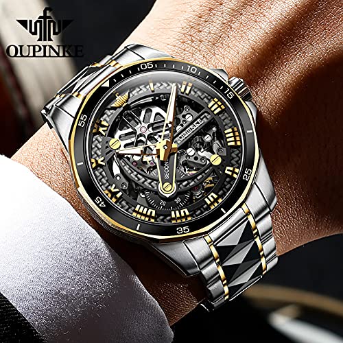 Image of OLEVS Mens Watches Skeleton Mechanical Black Watches for Men Wrist Watches Automatic Luxury Tungsten Steel Sapphire Crystal Waterproof Luminous Gold and Black