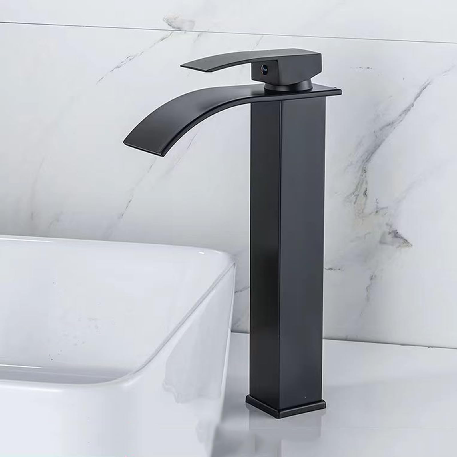 HCFYAUIS Tall Basin Mixer Tap Waterfall Hot and Cold Waterfall Bathroom Tap Single Lever Tall Taps for Bathroom Basin,White