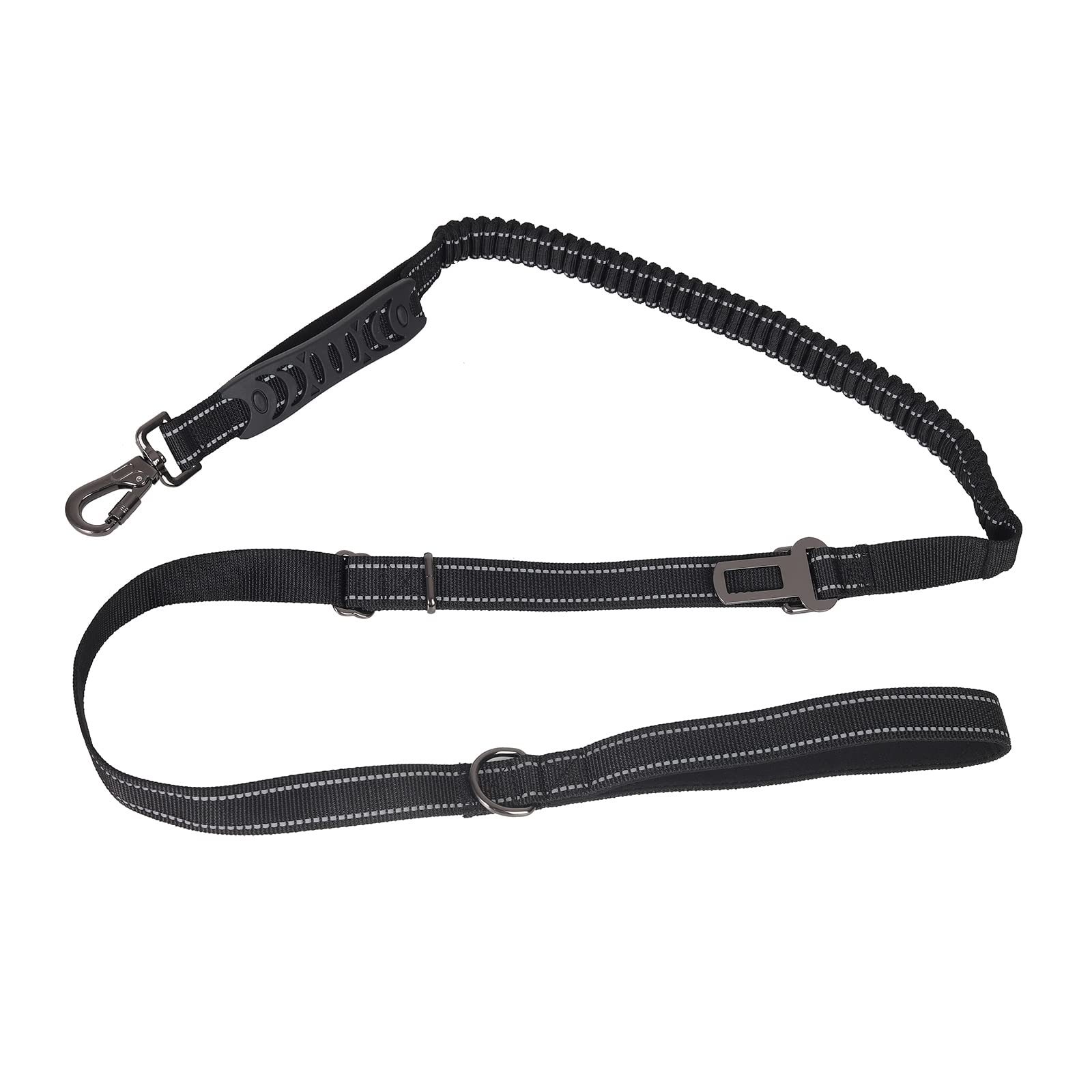 Dual Handle Dog Leash for Large Medium Dogs,Heavy Duty Durable Nylon Retractable Pet Training Bungee Leashes with Comfortable Anti-Slip Padded and Highly Reflective Threads,Car Seat Belt Buckle