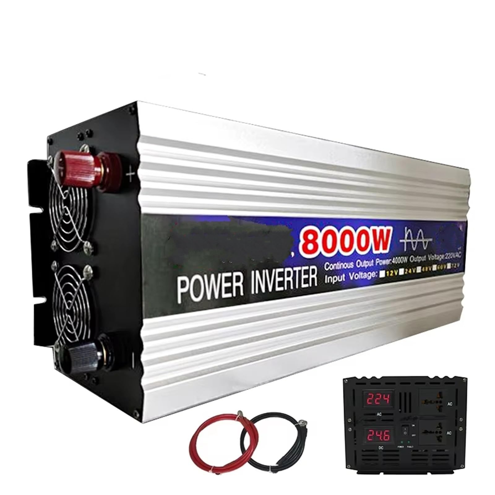 Inversor Inversor De Onda Sinusoidal Pura 5000W 6000W 8000W Convertidor Voltaje CC 12V/24V CA 220V 50Hz/60Hz Inversor Solar Gran Potencia Doble Salida(12V,8000W)