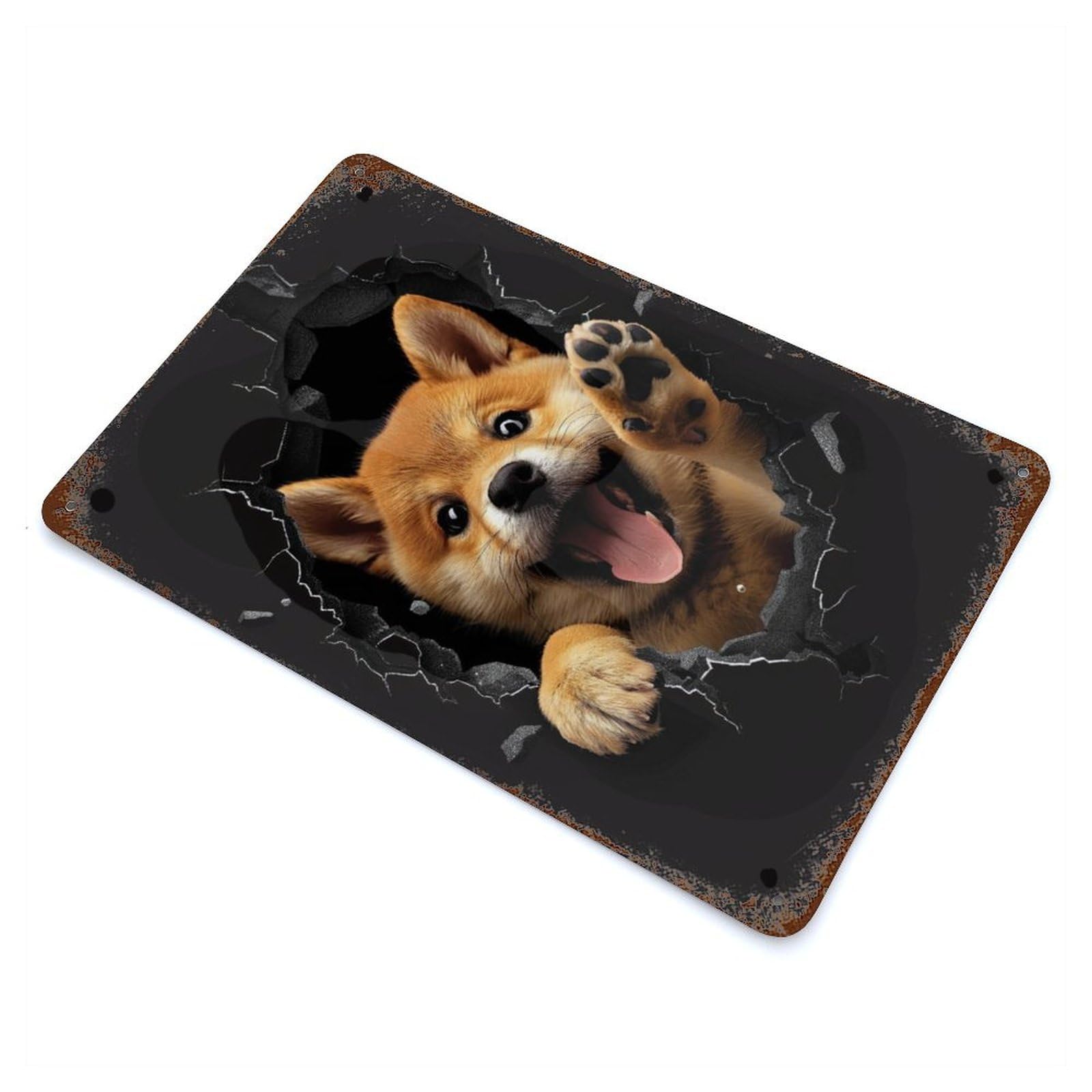 Rusty Metal Tin Sign Shiba Inu 11.8"x7.9", Industrial Home Decor for Patio, Garden Room And Bar Decor