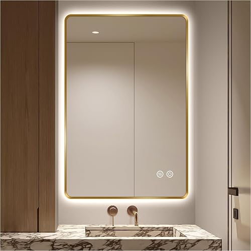 Vista 33 de Espejo de Baño LED Dorado, Espejo Inteligente de 36"x28" con Luces de Sensor de Movimiento por Infrarrojo, Anti Empañamiento, Regulable Sin