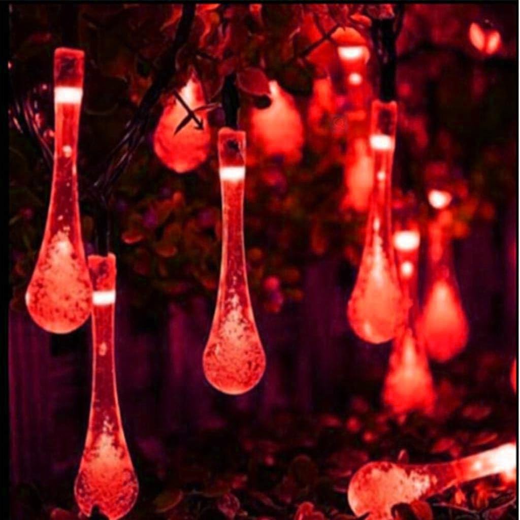 SHANJIA Outdoor Solar String Lights, 5m 20 LED Waterdrop Outdoor Fairy String Lights, 8 Lighting Modes, for Fence Yard Summer Party Wedding Decoration (Red) — image 1