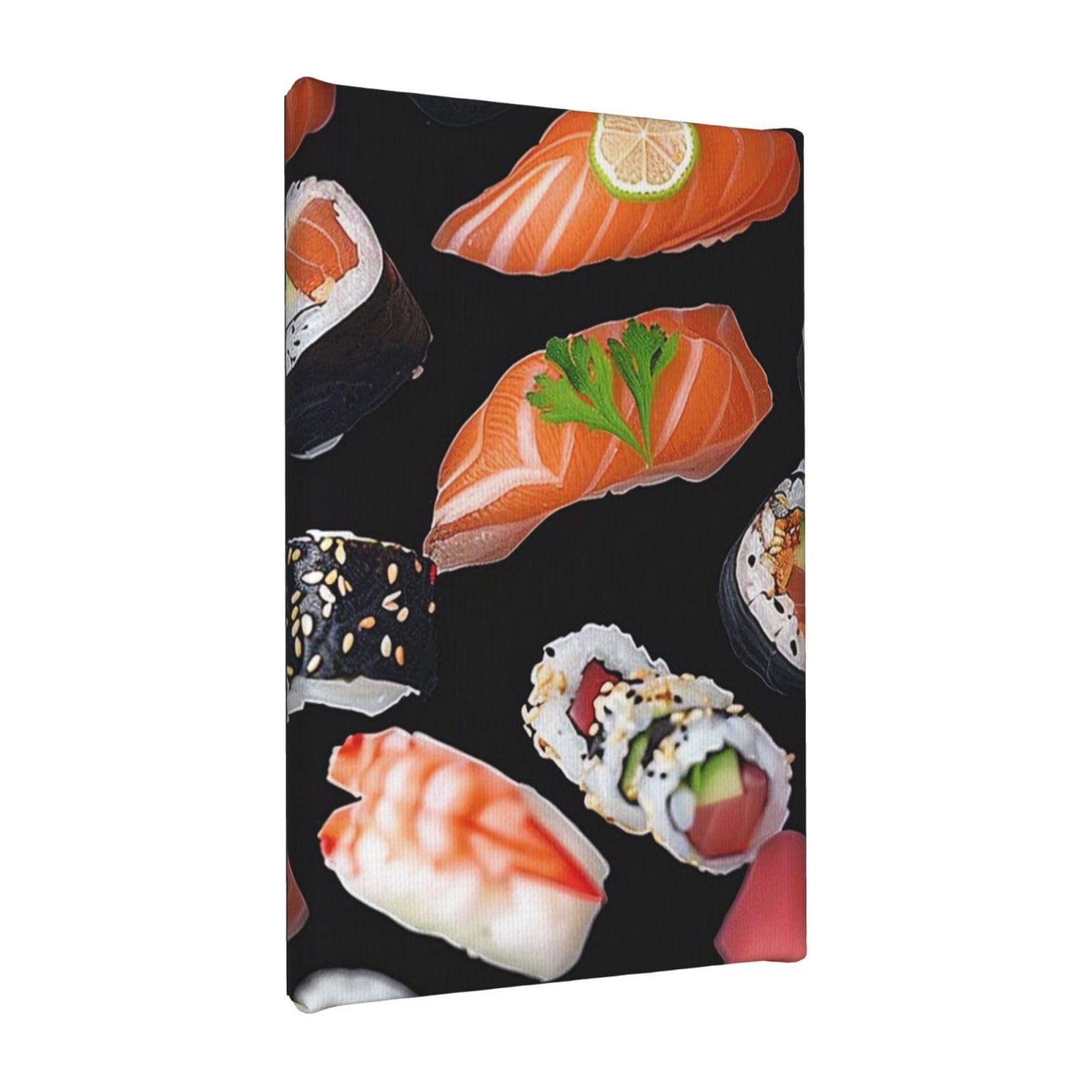 YKLJG Japanese Sushi Black Printed Wall Art Canvas Painting 20x30 CM Wooden Framed Picture Painting Artwork Prints for Bedroom Kitchen Home Office Decor
