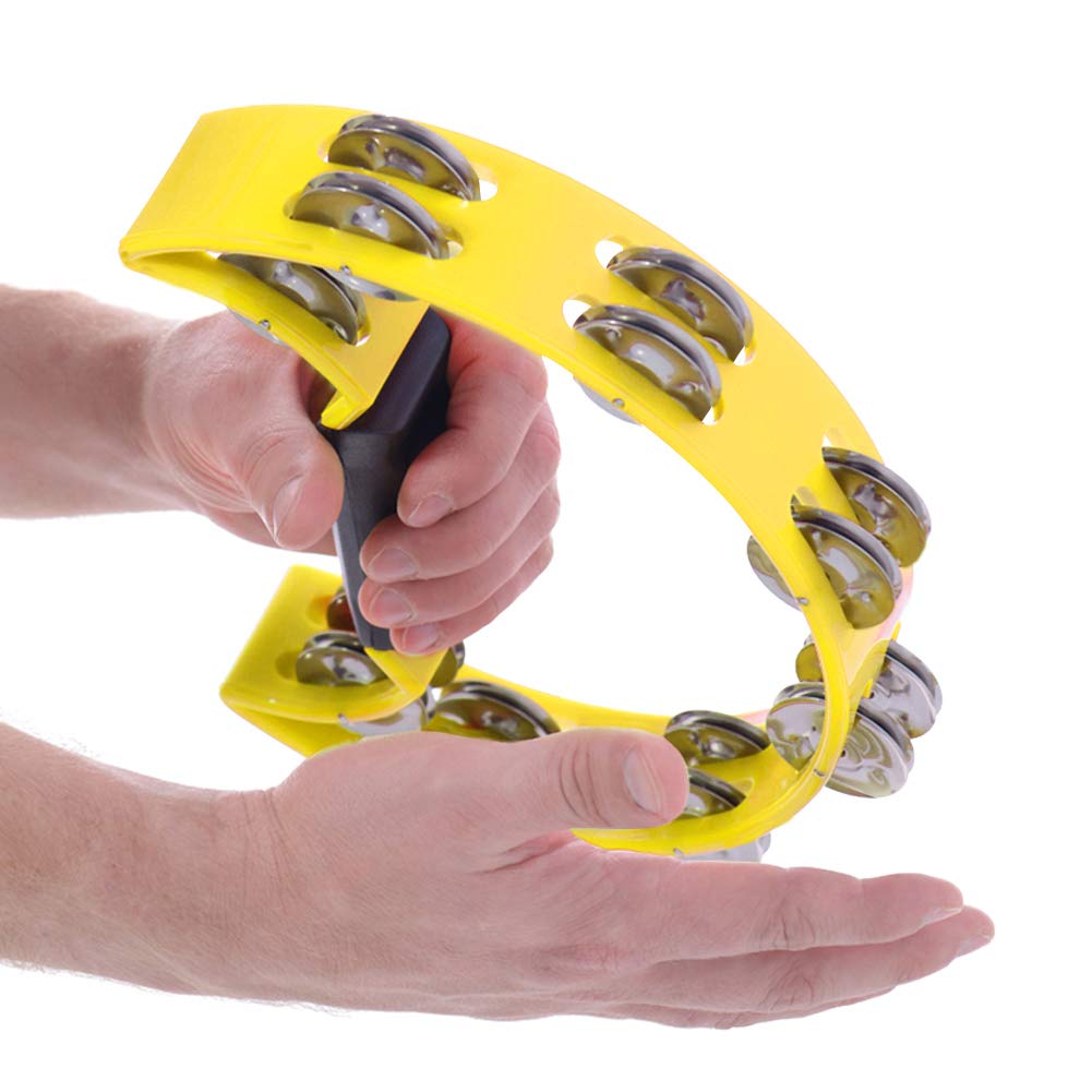 Tamburello A Doppie Campanelle Per Bambini E Adulti, Strumento A Percussione Con Suono Vibrante, Materiale Ecologico, Design Portatile Giallo 22,6x20,6x4,6 Cm, Idea Regalo Musicale