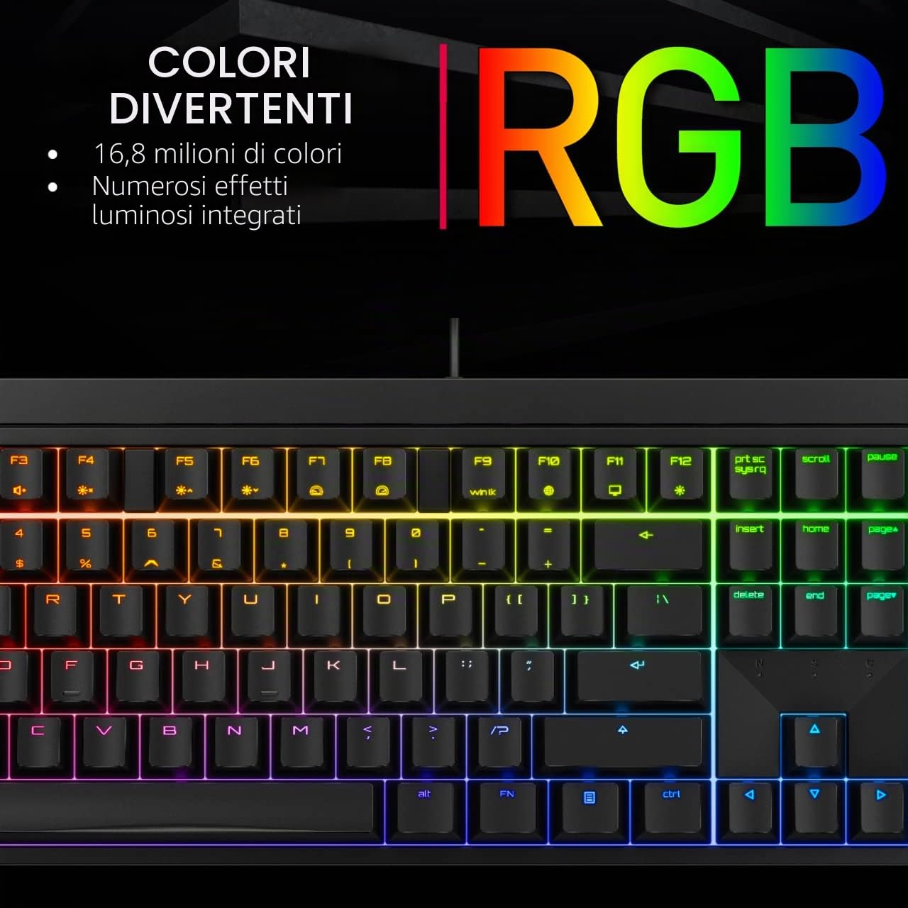 CHERRY MX 2.0S, Tastiera Gaming Meccanica con Illuminazione RGB, Layout Germania (QWERTZ), Con Filo, Progettato in Germania, Interruttori MX BLACK, Nero