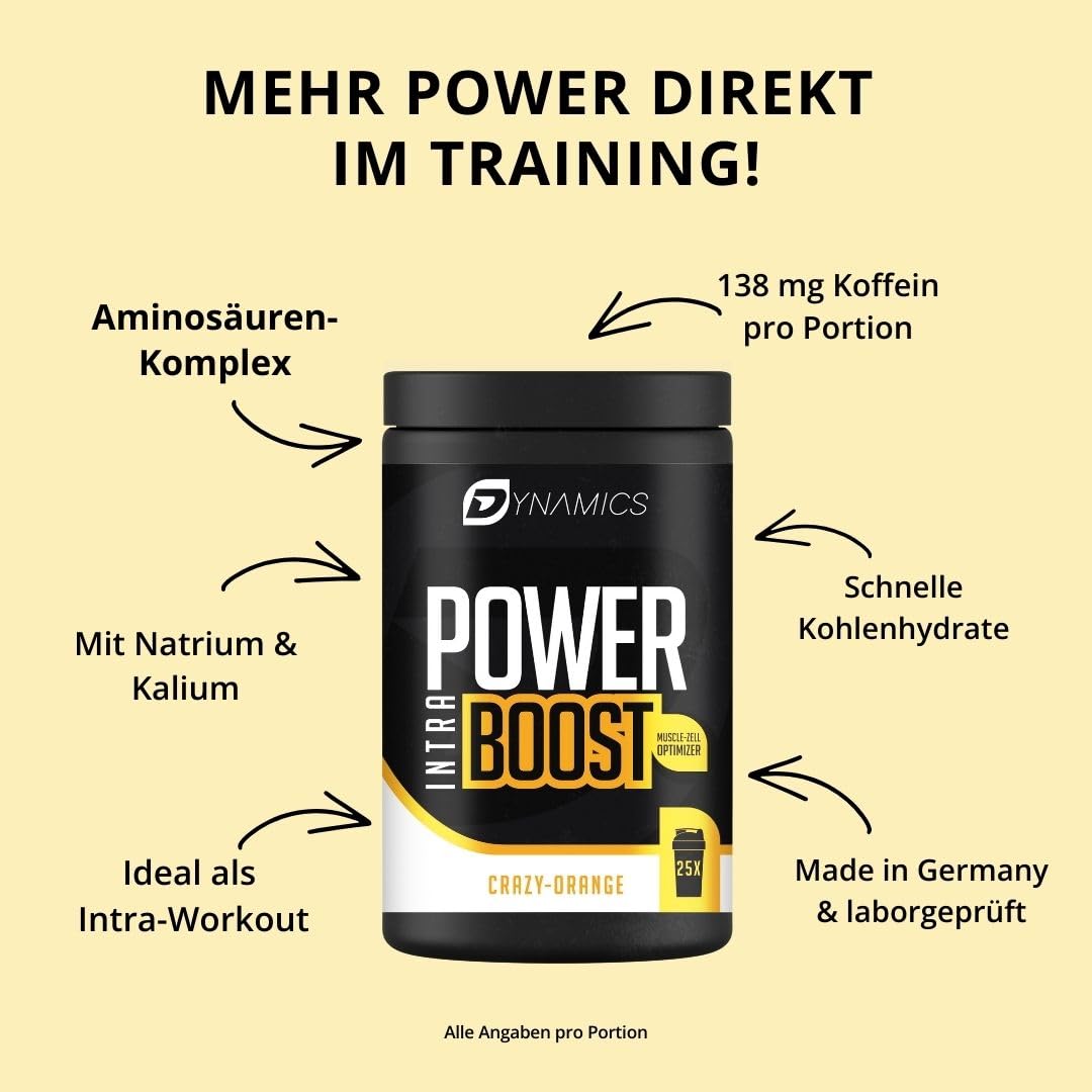 Premium Intra Workout Drink mit EAAs | Kohlenhydraten | Mehr Energie Power beim Training | Aminosäuren Komplex mit L-Glutamin | Muskelzellvolumen erhöhen | Crazy Orange von Dynamics Nutrition | 1000g