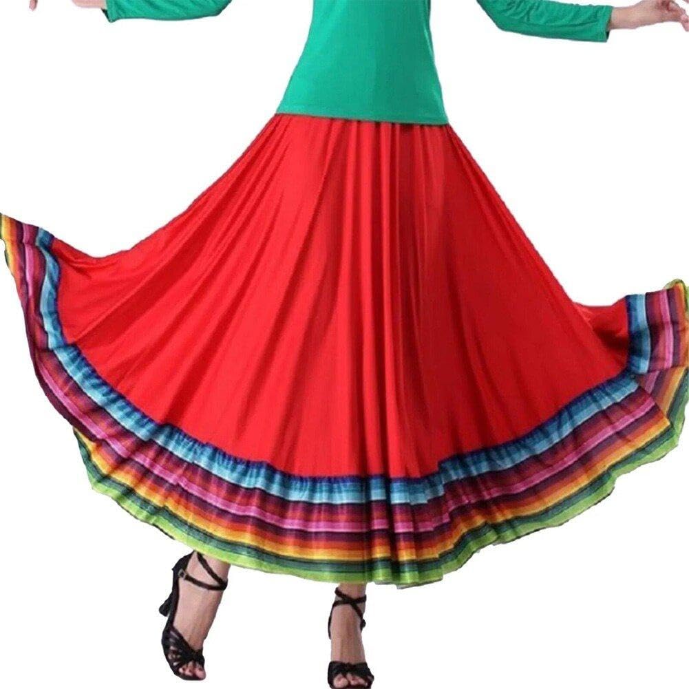 Gonna Ballo Folcloristico Flamenco Spagnolo Colorato Grande Altalena Gonne Lunghe Costume Spettacolo di Danza Popolare Messicana Folcloristica