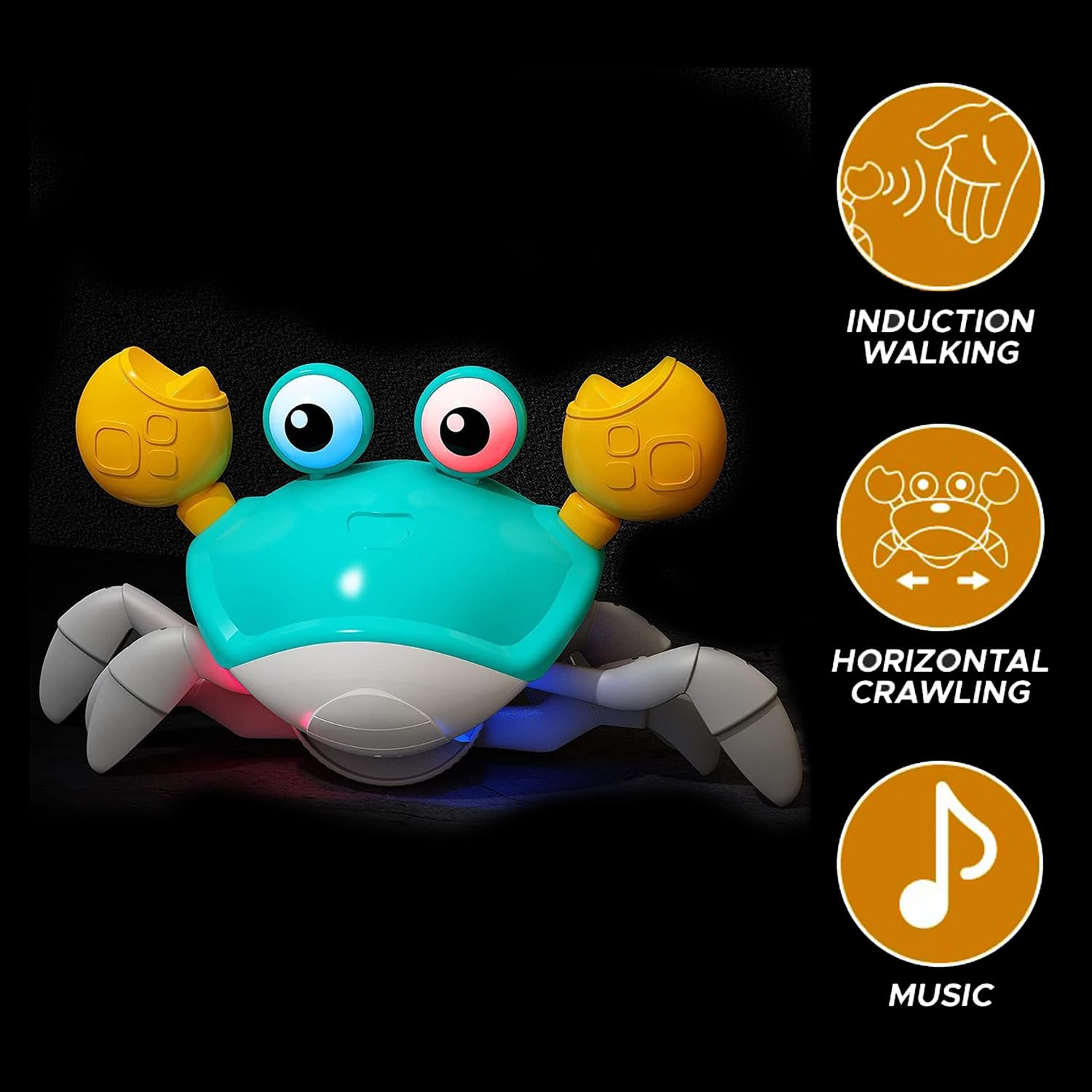RAINBOW RIDERS Crawling Crab Toy with LED Lights Rechargeable Battery Interactive Musical Moving Toy for Babies Toddlers Boys Girls Early Learning Birthday Gift for Kids 3