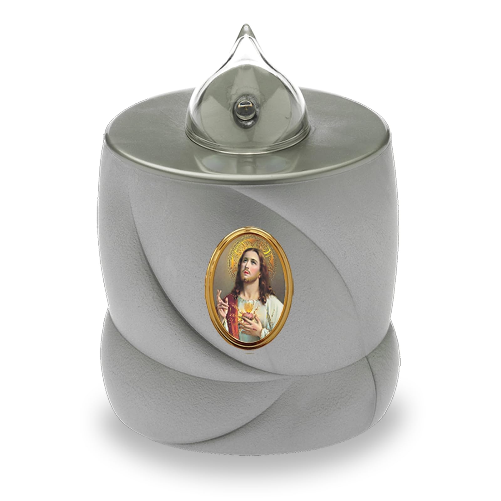 Aroba Silver - Jesus Led Grave Candle - Flickering Effect - Long Burning Time - Reusable - Silver Jesus
