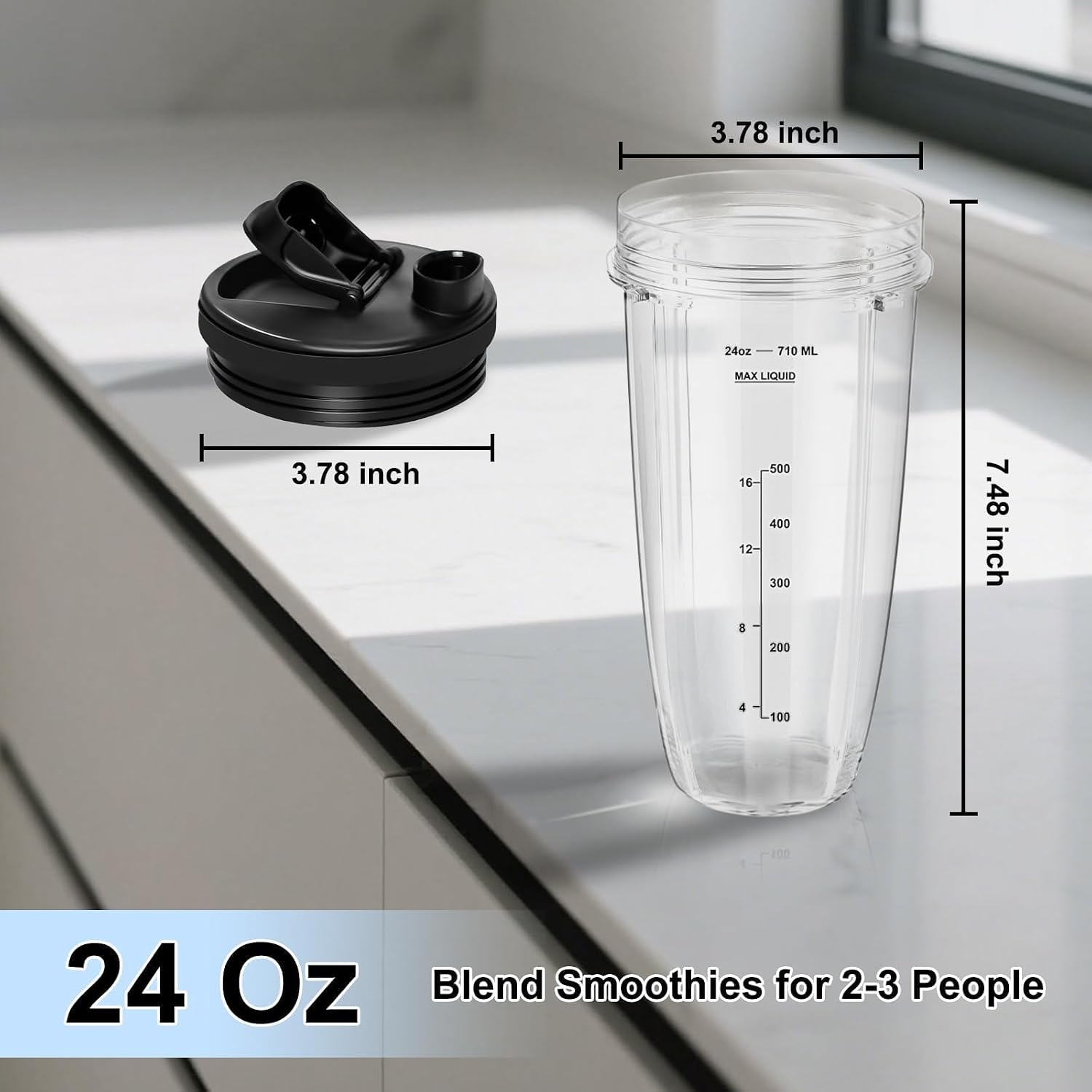 2 Pack Blender Cups Replacement for Ninja, 24oz Blender Cups with To-Go Lids Compatible with Nutri Ninja Auto IQ BN401 BN751 BN801 Bl450 BL456 BL480 BL482 BL642 BL682 Foodi SS151 SS351 SS401