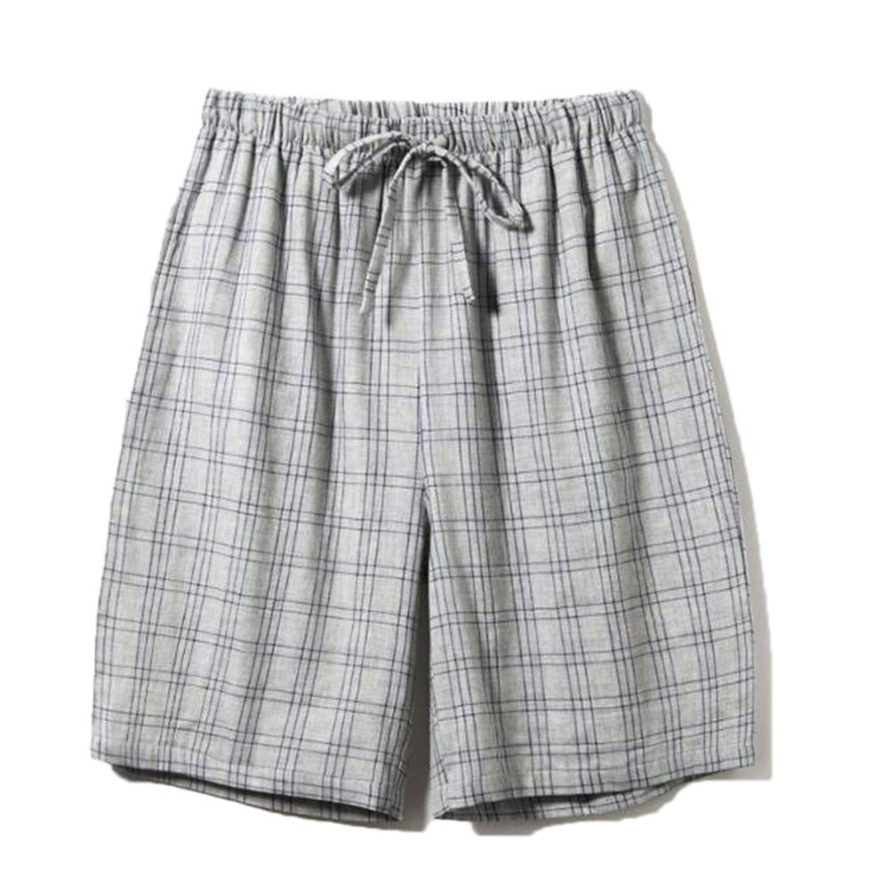 keepmore Men's Soft Cotton Plaid Check Pjs Pyjamas Shorts Double Layer Sleeping Pajama Beach Shorts