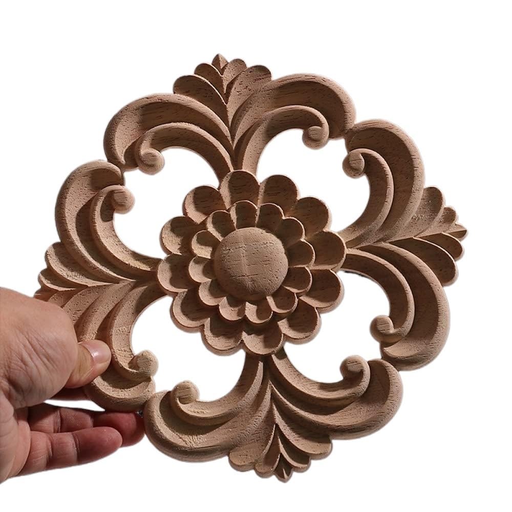 2 Stück Holzfiguren-Rahmenapplikationen | Aufkleber mit antikem Blumenmuster, Dekoration for Wände aus Holz(18cm)