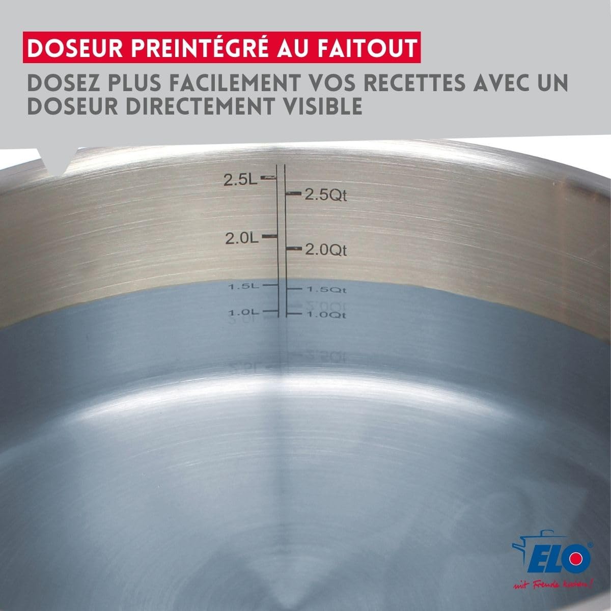 Elo Faitout inox 18/10 20 cm avec couvercle verre induction