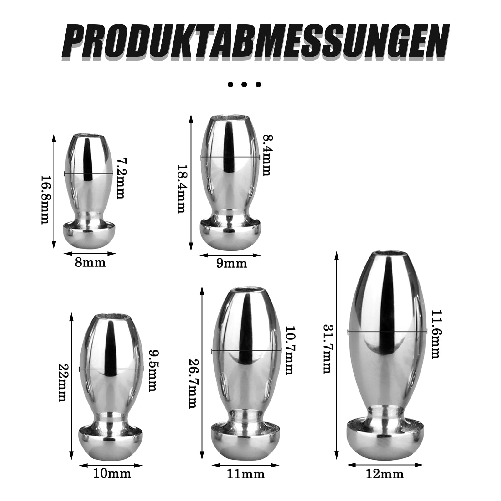 BDSMAGE Dilatatore uretrale cavo in acciaio inossidabile, set da 5, plug per pene in metallo, stimolazione della prostata, giocattolo sessuale erotico SM per uomini