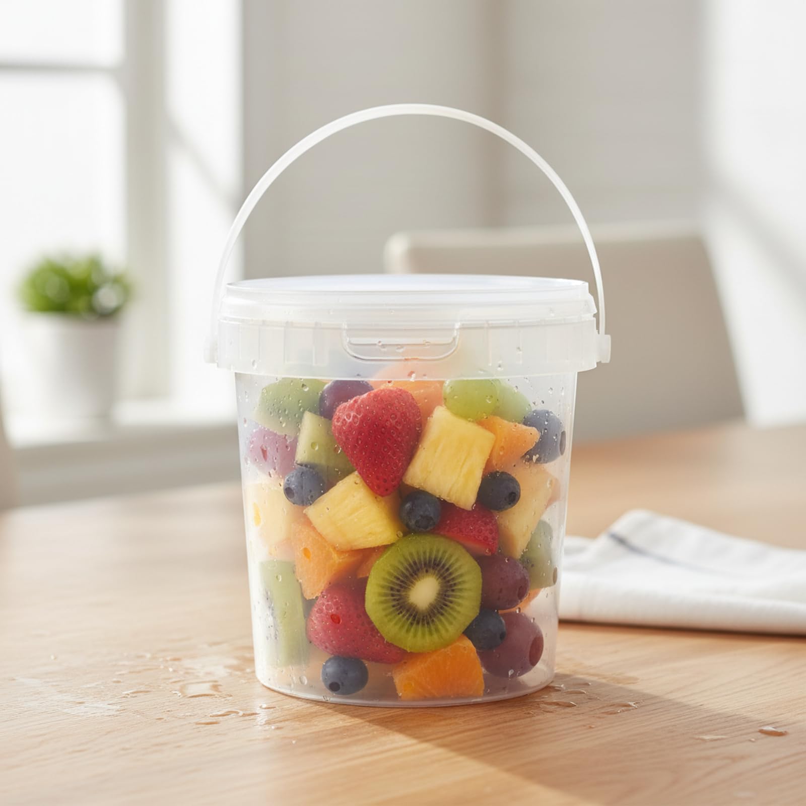 Ponpng - Paquete de 20 recipientes redondos de plástico para almacenamiento de alimentos, cubos de helado de plástico de 27 onzas con tapa, transparente