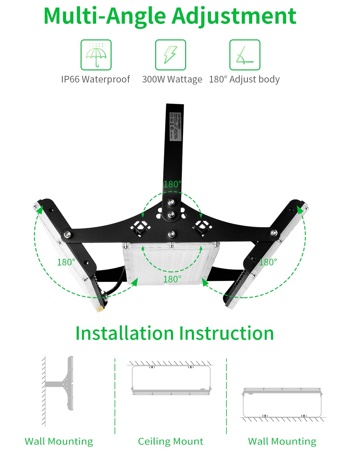 Viugreum Faretto LED da Esterno 300W 2 Pezzi, IP66 Resistente all'acqua Faretti LED da Esterno, Luce Di Sicurezza 30000LM, 3200K Bianco Freddo, Super Luminoso Esterno led per Giardino, Magazzino