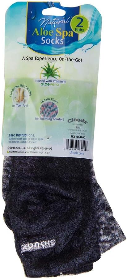 Cloudz - Black Natural Aloe Vera Spa Socks - (2 Pairs/Assorted Solid & Patterned)