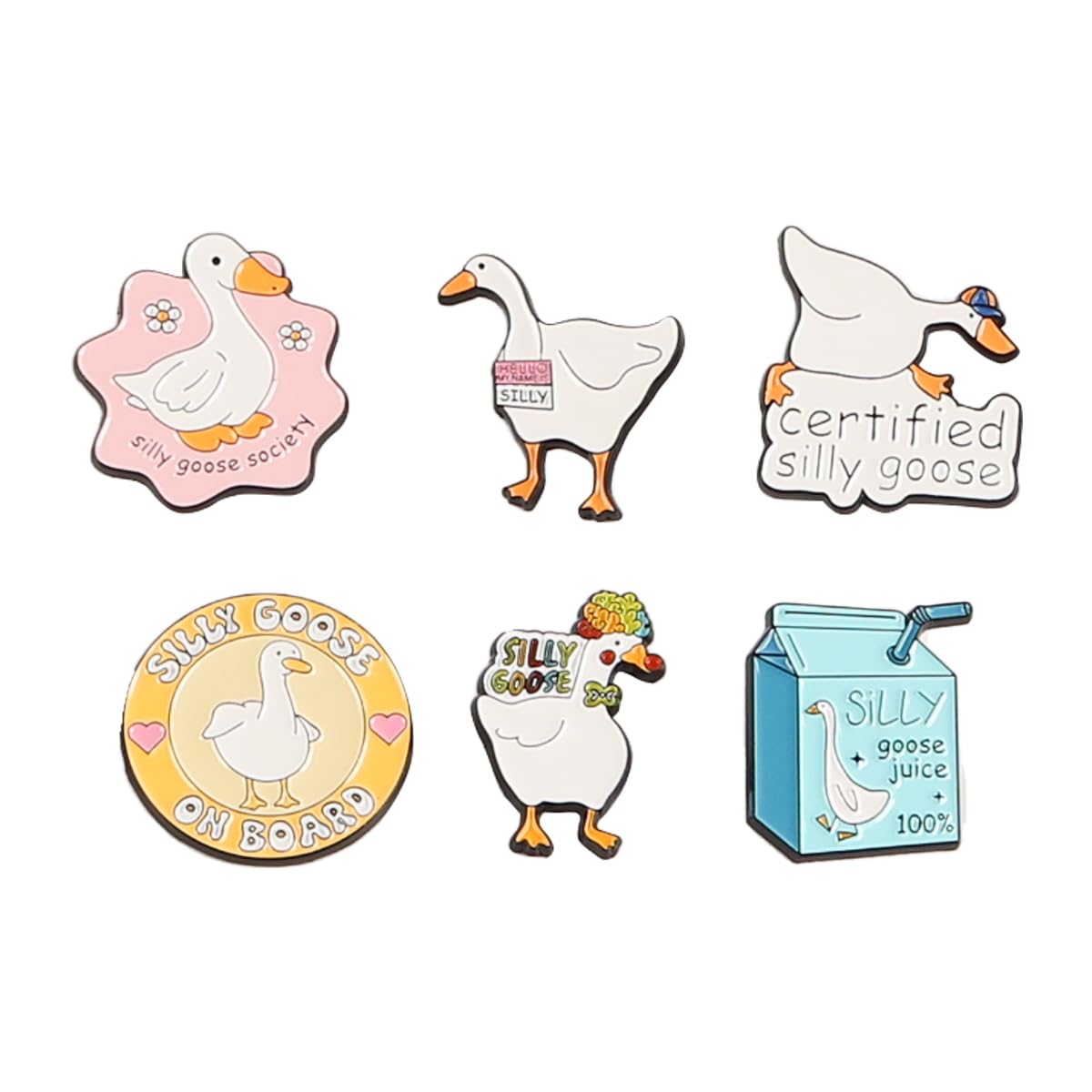 Muiltvoe 6Pcs Round Animal Goose Letter Lapel Pin Funny Words Animal Enamel Pin Set Duck Juice Box Pins Badges For Backpacks Badges Hats