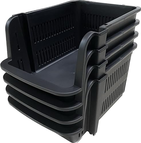 Miniatura 4 de Skywin Contenedores de almacenamiento apilables de plástico  Paquete de 4 contenedores de almacenamiento frontales abiertos medianos para