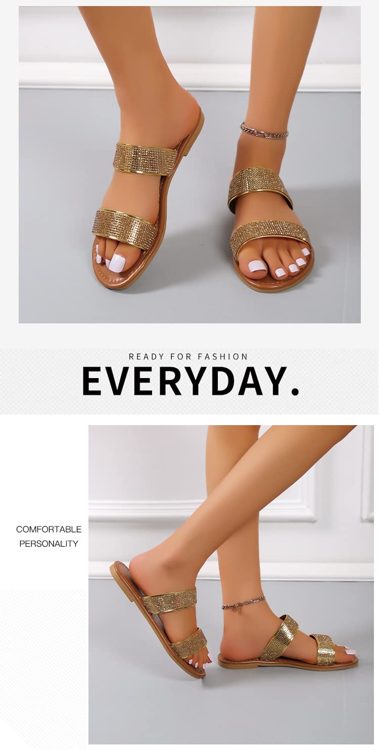 Flip Flop Mujer Mujeres De Verano Rhinestone Estilo Romano Sandalias Y Zapatillas Al Aire Libre Una Palabra con Zapatillas De Playa De Fondo Plano