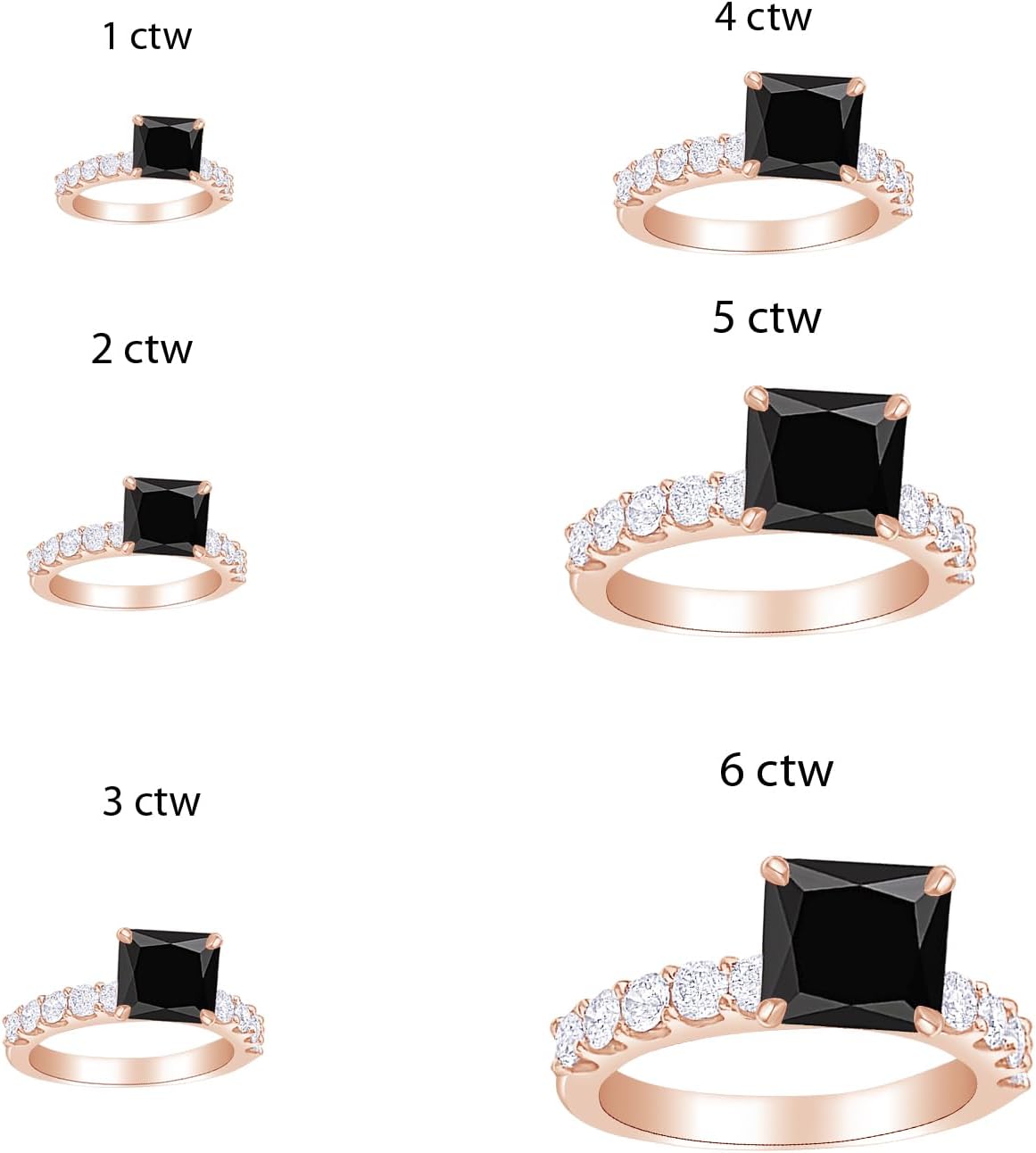 Houston Diamond District 2.9 to 4.9 Carat Classic Side Stone Prong Set Diamond Engagement Ring w/a 2 Carat Princess Cut Black Diamond Heirloom Quality